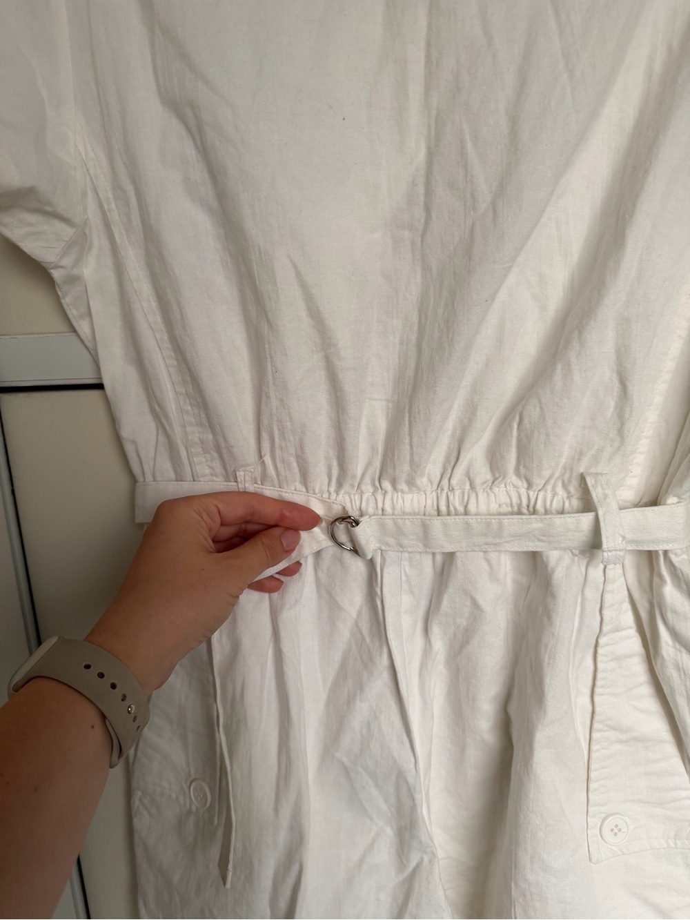 EGO Vintage ($130) 100% Cotton White Belted Utility Romper SzL Summer Minimalist - Picture 5 of 15